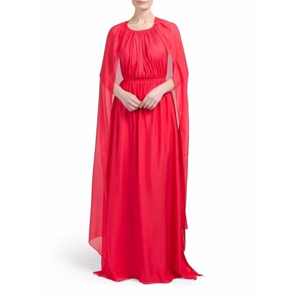 NWT Rachel Zoe Henrietta in Pink Red Silk Chiffon Cape Back Grecian Gown 2 $795